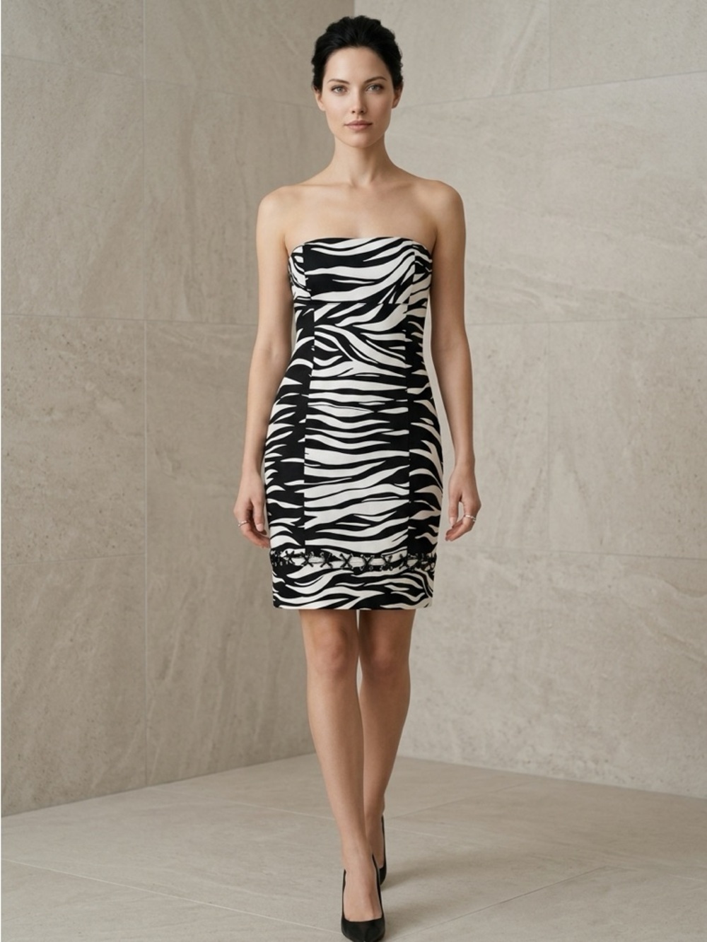 Michael by Michael Kors Strapless Zebra Print Sheath Dress - Black & White sz 8